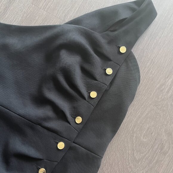 SANDRO Black “Melinda” One Shoulder Mini Dress with Gold Buttons - Picture 8 of 15
